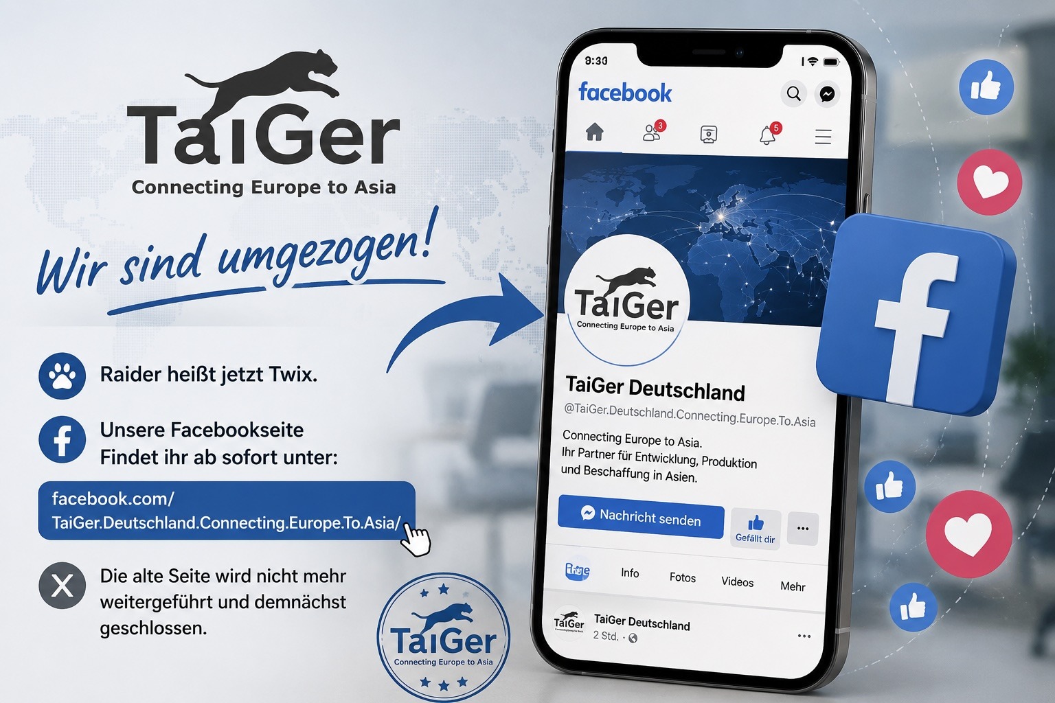 Wir sind umgezogen. Neuer Facebbook Auftritt unter www.facebook.com/TaiGer.Deutschland.Connecting.Europe.To.Asia